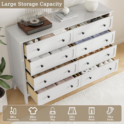 Tradare White Dresser for Bedroom, 8 Drawer Dresser with Metal Handles, 55" Wide Modern Dressers & Chest of Drawers for Living Room, Hallway, Entryway - Image 6