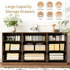 9 Drawer Fluted Dresser for Bedroom with Deep Drawers, Walnut丨63 Wide Wood Dresser, Large Chest of Drawers, Modern Long TV Stand, Storage Cabinet Side Table for Living Room, Hallway - Image 4