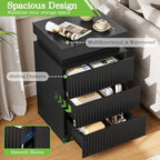 Fluted LED Night Stand with Charging Station, Black - Image 5