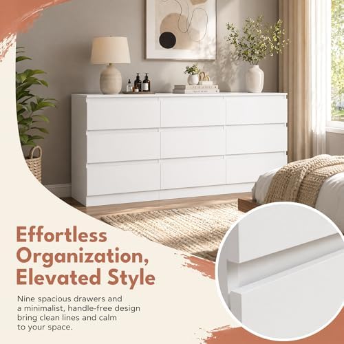 White 9 Drawer Dresser for Bedroom,Modern 59'' Long Dresser with Deep Drawer,Wood Storage Chest of Drawers for Bedroom Living Room,Closet - Image 4