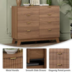 Wodeer 8 Drawer Fluted Dresser for Bedroom, Mid Century Modern Wooden Dresser with 8 Drawers, Dressers & Chests of Drawers with Metal Handle, TV Stand & Storage Organizer for Entryway, Hallway, Walnut - Image 5