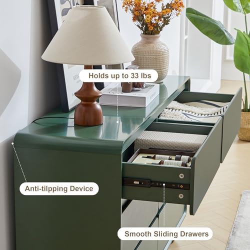 AVZEAR Modern 6 Drawer Green Dresser for Kids Bedroom, 48" Wide Wooden Dresser Chest of Drawers, Handle Free & Curved Profile Design, Mid Century Closet Clothes Storage Organizer for Living Room - Image 4