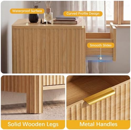 Wodeer 3 Drawer Dresser for Bedroom, 20" W Wood Storage Cabinet with Fluted Design, Modern Chest of Drawers for Living Room, Nursery Clothing Organizer with Metal Slides, Anti-Tipping - Image 6