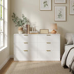 White 6 Drawer Dresser for Bedroom, 55" Wide Fluted Chest of Drawers with Gold Metal Handles, Wood Dresser Storage Organizer Mid Century TV Stand for Living Room Closet Hallway by RESOM