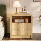 Decofy Fluted 2-Drawer Nightstand with Charging Station, Oak - Image 5