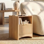 Marsail Wooden Nightstands Set of 2 with Drawers, Modern Night Stand with Charging Station and Storage, Fluted Bedside Table Boho End Table for Bedroom, Natural Oak - Image 3