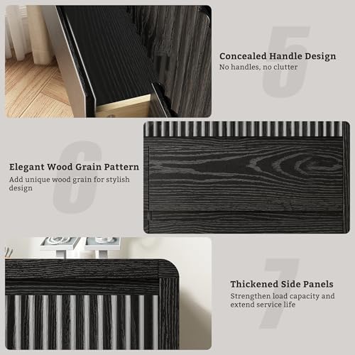LYNSOM Black Fluted 9 Drawer Dresser for Bedroom, Curved Edge, 50" Wide - Image 6