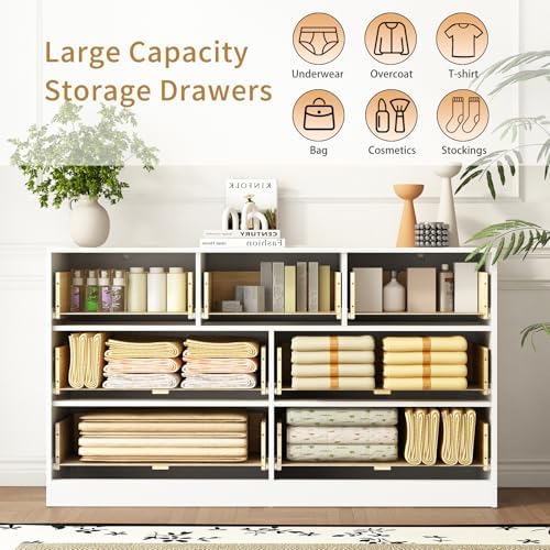 7 Drawer Fluted Dresser with Deep Drawers for Bedroom, White丨55 Wide Mid Century Dresser, Modern Chest of Drawers, Wood TV Stand Storage Organizer for Closet, Living Room, Hallway - Image 5