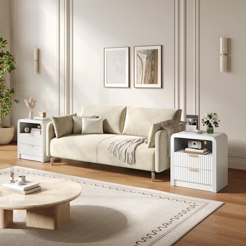 Decofy Fluted 2-Drawer Nightstand Set of 2 with Charging Station, White - Image 3