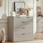 LEYAOYAO Fluted 5 Drawers Dresser for Bedroom Set of 2, 34" Tall Modern Chest of Drawers with Metal Handle, Curved Profile Design,Light Grey Wood Drawer Organizer for Bedroom, Living Room, Hallway - Image 4