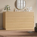 Wodeer Oak Dresser Fluted 9 Drawers Dresser for Bedroom, 59" Wide Wood Chest of Drawers with Hidden Handles & Rounded Corners, Modern TV Stand Storage Cabinet for Living Room, Hallway, Entryway by WODEER