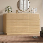 Wodeer Oak Dresser Fluted 9 Drawers Dresser for Bedroom, 59" Wide Wood Chest of Drawers with Hidden Handles & Rounded Corners, Modern TV Stand Storage Cabinet for Living Room, Hallway, Entryway by WODEER