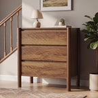CHUWELL 27.6" Wide Walnut 3 Drawer Dresser for Bedroom with Solid Wood Legs - Image 7