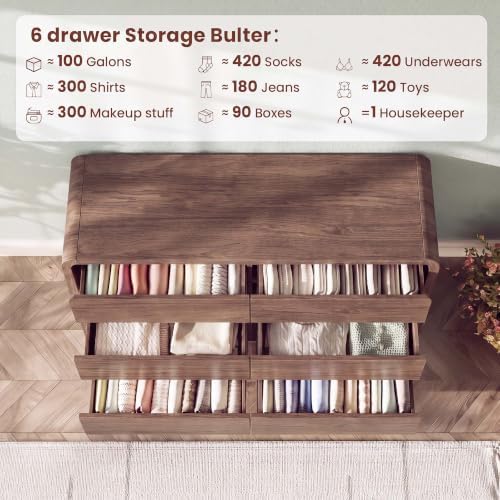 Modern 54" Wide 6 Drawers Dresser with Curved Profile Design,Walnut - Image 4