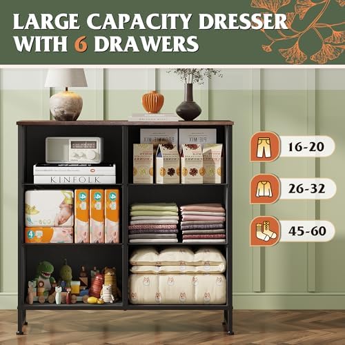 WLIVE Dresser for Bedroom with 6 Drawers, Floral Painted - Image 5