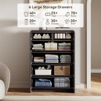 44" Tall 6 Drawers Fluted Dresser for Bedroom, Living Room, Black Walnut - Image 3