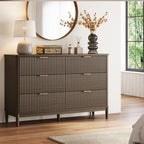 LINSY Fluted Dresser for Bedroom with 6 Drawers, Mid Century Modern Chest of Drawers with Gold Metal Handles, Wide Boho Wood Dressers, Large Farmhouse Storage Cabinet for Bedroom, Living Room, Walnut - Image 2