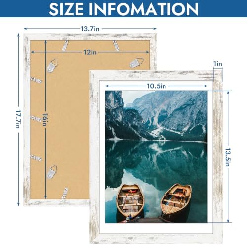 Hongkee 12x16 Picture Frame Set of 4, 12x16 Distressed White Wood,Mat 11x14 - Image 3