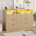 VOWNER Fluted 6 Drawers Dresser for Bedroom Chest of Drawers with 2 Shelves by VOWNER