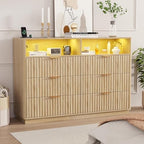 VOWNER Fluted 6 Drawers Dresser for Bedroom Chest of Drawers with 2 Shelves by VOWNER