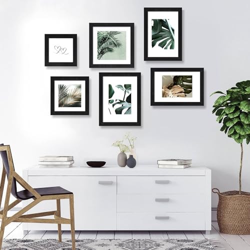 Hongkee 8x8 Picture Frames Set of 4, Made of Real Glass and Black Wooden Frame - Display Picture 6x6 with Mat or 8 x 8 Without Mat, 8 by 8 Photo for Wall or Tabletop - Image 6
