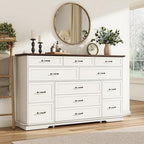 jiteentarou Tall Farmhouse 12 Drawer Dresser for Bedroom,63” Wood Dresser & Chest of Drawers with Power Outlets,Large & Wide Dressers for Bedroom,Tall Storage Dresser Organizer(White) - Image 4