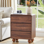 AVZEAR Modern 3 Drawer Dresser for Bedroom, Wooden Dresser Chest of Drawers, Handle Free & Curved Profile Design, Mid Century 3 Drawer Nightstand for Living Room, Walnut - Image 6