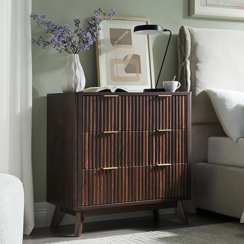 T4TREAM 32" Fluted 3 Drawer Dresser for Bedroom, Dark Walnut - Image 3
