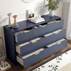 7 Drawer Fluted Dresser with Deep Drawers for Bedroom, Blue丨55 Wide Mid Century Dresser, Modern Chest of Drawers, Wood TV Stand Storage Organizer for Closet, Living Room, Hallway - Image 3