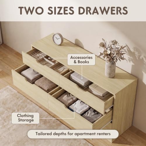 YESHOMY Dresser for Bedroom, 47.2" Modern Wood Chest with 6 Drawers - Image 3