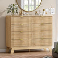 Wodeer 8 Drawer Fluted Dresser for Bedroom, Mid Century Modern Wooden Dresser with 8 Drawers, Dressers & Chests of Drawers with Metal Handle, TV Stand & Storage Organizer for Entryway, Hallway, Oak by WODEER