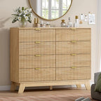 Wodeer 8 Drawer Fluted Dresser for Bedroom, Mid Century Modern Wooden Dresser with 8 Drawers, Dressers & Chests of Drawers with Metal Handle, TV Stand & Storage Organizer for Entryway, Hallway, Oak by WODEER
