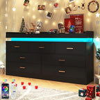 Hlivelood 7 Drawer Dresser with LED Light and Charging Station, Modern Chest of Drawers for Closet, Wide Drawer Organizer Cabinet for Bedroom, Living Room, Entryway, Hallway, Black - Image 3