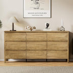Furniway 63" Wide 9 Drawer Wood Dresser for Bedroom with Legs, Natural Oak - Image 7