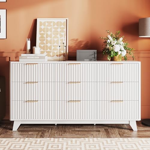 Bonnlo Fluted Dresser, 57" Wide Dresser Wood, Large 9 Drawer Dressers for Bedroom with Metal Handle, Wooden Dresser TV Stand, White - Image 7