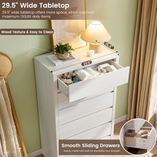 White Dresser for Bedroom, 55.6” Tall Dresser for Closet, Modern Dresser with 6 Drawers, Chest of Drawers Bedroom Furniture, Front Curved & Handleless Design, Wooden Dresser Living Room - Image 3