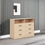 Bigbiglife 6 Drawers Dresser for Bedroom Wooden Drawer with Open Storage Cubby, Double Wide Dresser Organizer for Bedroom, Living Room, Entryway, Hallway (Light Oak) - Image 5