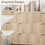 QUW Fluted 59.1" Wide Modern Dresser for Bedroom with 9 Drawers, Tall Chest of Drawers with Metal Handle, Wooden Dresser TV Stand, Hallway, Living Room, Natural Oak - Image 7