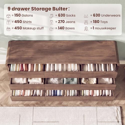 Modern 63" Wide 9 Drawers Dresser with Curved Profile Design,Walnut - Image 4