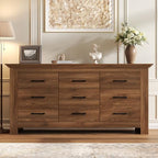 9 Drawer Dresser for Bedroom, Wood Dresser Chests of Drawers with Metal Handle, Triple Wide Dressers, Vintage Design Storage Chest Cabinet and Organizer Drawers for Closet, Hallway, Entryway, Walnut - Image 5