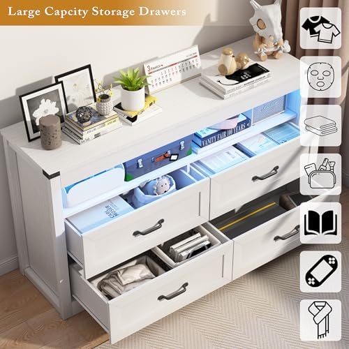 Wodeer White Dresser for Bedroom, Wood 4 Drawer Dresser with LED Light, Dressers & Chests of Drawers with Metal Handles, Storage and Organization for Bedroom, Hallway, Entryway - Image 3