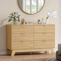 Wodeer 6 Drawer Fluted Dresser for Bedroom, Mid Century Modern Wooden Dresser with 6 Drawers, Dressers & Chests of Drawers with Metal Handle, TV Stand & Storage Organizer for Entryway, Hallway, Oak by WODEER