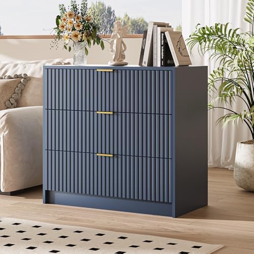 MAISONARIA Fluted Dresser for Bedroom, 32 Inch Wide Nightstand with Large Drawer, 3 Drawer End Table for Bedroom, Living Rooms, Offices, and Entryways, Navy Blue - Image 7