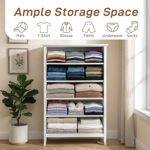 Karl home White Farmhouse 5 Drawers Tall Dresser, Bedroom Storage Chest - Image 4