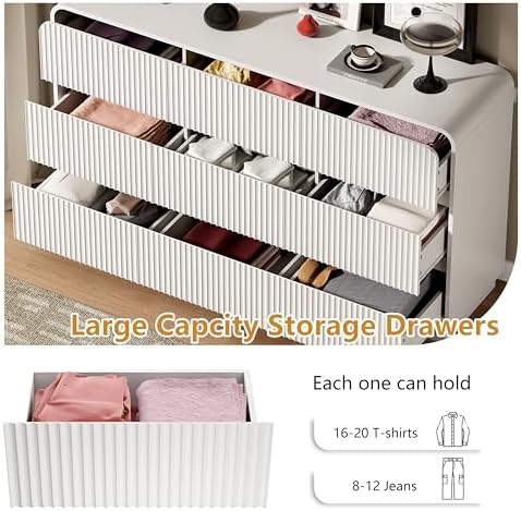 Wodeer White Dresser Fluted 9 Drawers Dresser for Bedroom, 59" Wide Wood Chest of Drawers with Hidden Handles & Rounded Corners, Modern TV Stand Storage Cabinet for Living Room, Hallway, Entryway - Image 4