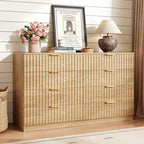 47.2" Wide Fluted 8 Drawer Dresser for Bedroom, Natural by NDOHCUO