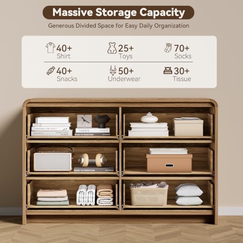 47" Fluted 6 Drawer Dresser for Bedroom, Living Room, Entryway Light Walnut - Image 4