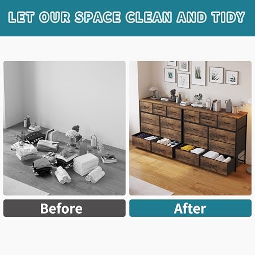 LUMTOK 10 Drawers Dresser with Fabric Bins for Bedroom,Closets，Rustic Brown - Image 7
