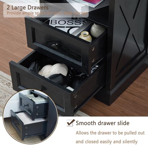Farmhouse 2 Drawers Dresser for Bedroom,Black Dresser with Charging Station - Image 6