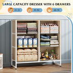 WLIVE Beige Fabric Dresser for Bedroom, 6 Drawer Dressers, Chest of Drawers - Image 5